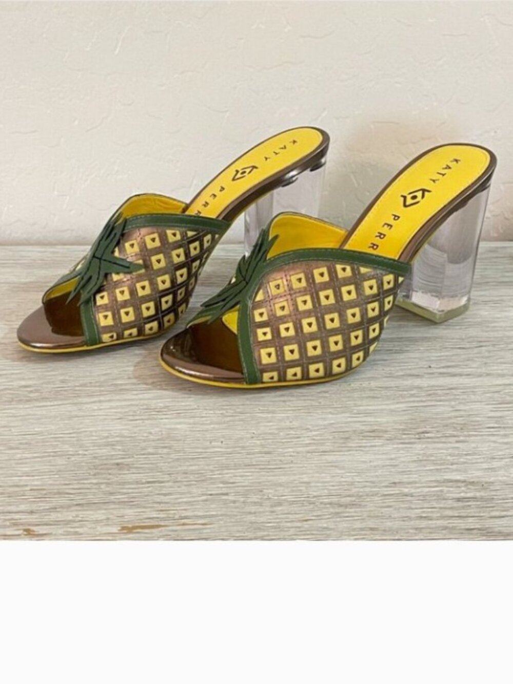 Katy Perry Sandals Heels The Coolada Pineapple Clear Heels Slides Tropical 6